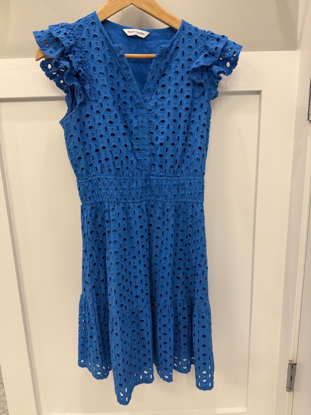 PrettyGarden Vibrant Blue V-Neck Eyelet Dress